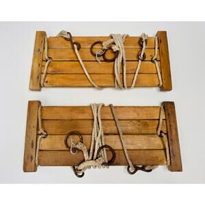 Vintage Wooden Rope Platform Swings Pair Made in Poland Rustic Indoor Outdoor